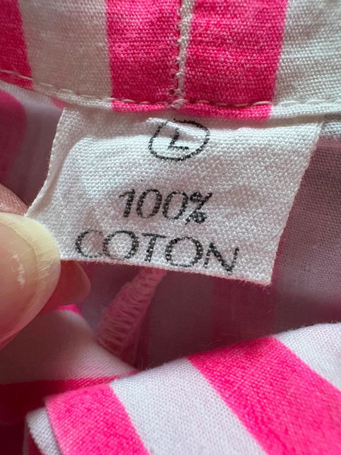 Short coton à rayures verticales rose fuchsia L vintage - photo numéro 5