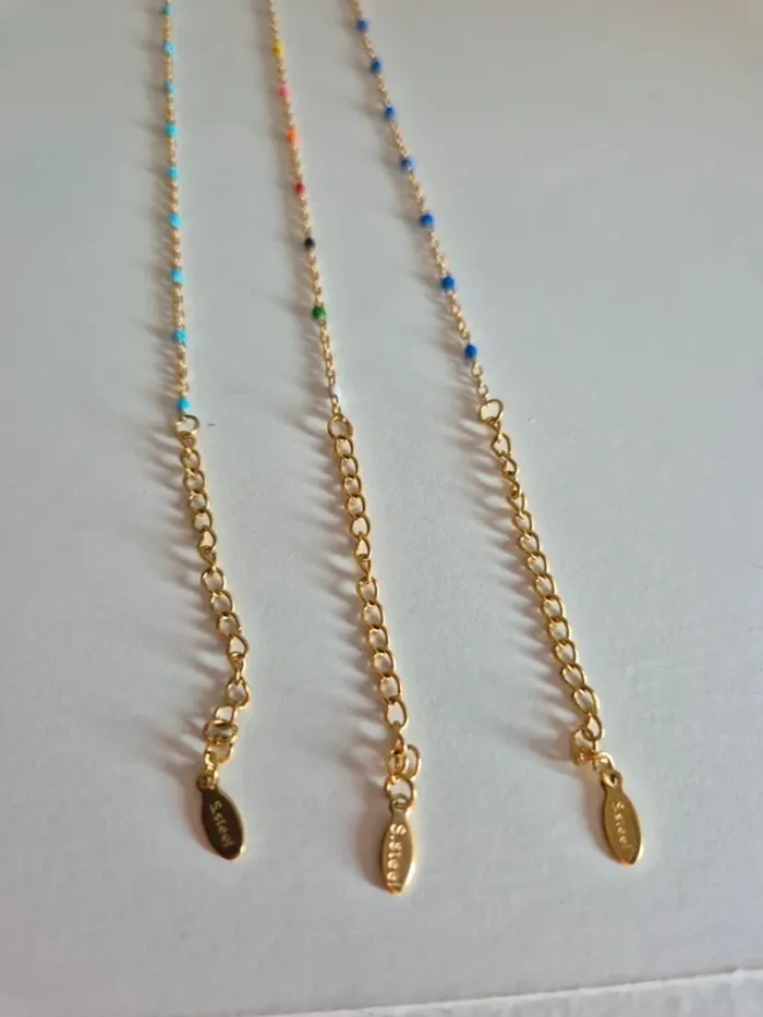 Lot de 3 bracelets 22 cm  estival dorée en acier inoxydable 1 multicolores 1 turquoise 1 bleu LOT1 - photo numéro 5