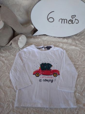 Tee shirt chemise manches longues Garçon 6 mois Noël Kiabi 100% coton