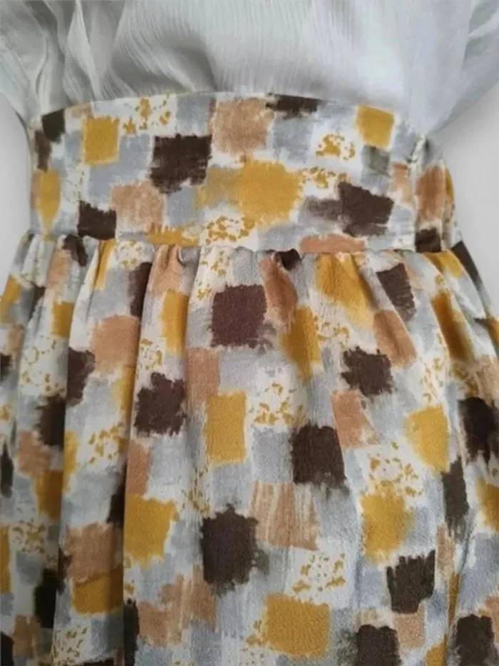 jupes mi-longue La Fee Maraboutee taille haute à motifs jaune marron gris taille L - photo numéro 7