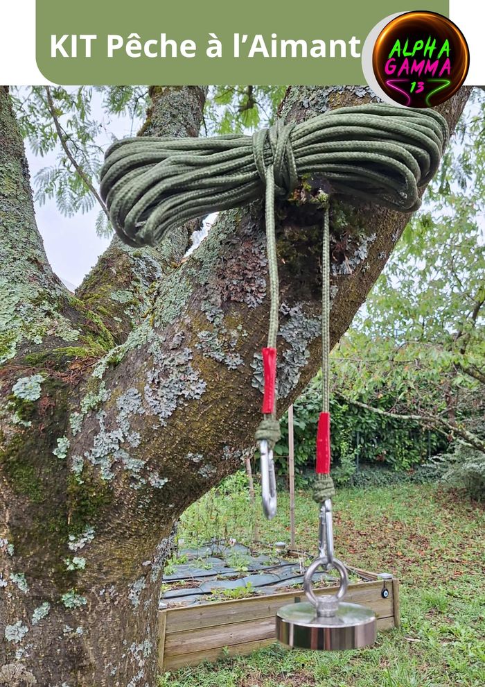 Pêche à l'aimant 300Kg ultrapuissant Ø90Mm+ corde et 2 mousquetons 20M x Ø8Mm - photo numéro 2
