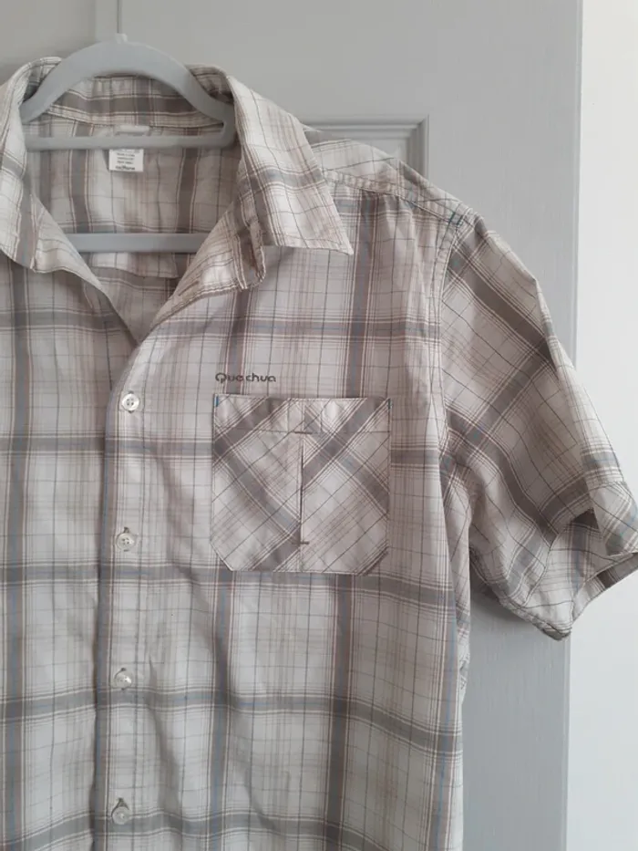 Chemise homme à carreaux beige gris bleu taille XL - photo numéro 2