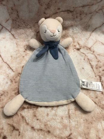 Doudou plat Ours Mouton dormeur rayé bleu blanc H&M H et M