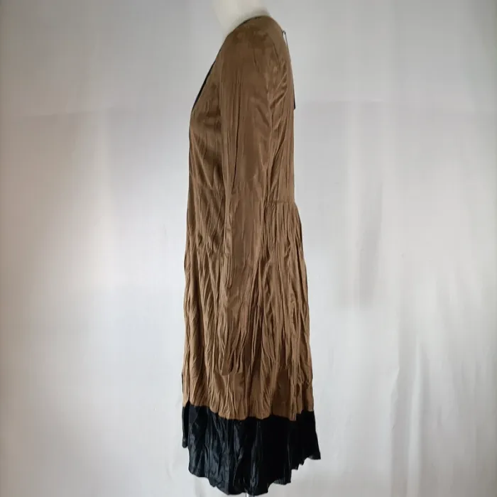 Robe fluide bicolore Lauren Vidal, col V cuir vegan, taille S, manches longues A1326 - photo numéro 3