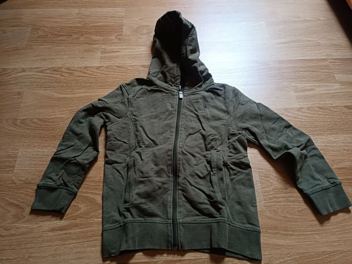 Sweat zippé à capuche kaki, Okaïdi, 10 ans