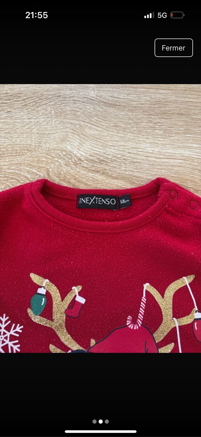 Pyjama velours 2 pièces Noël 6 mois 68cm Très bon état In Extenso - photo numéro 2