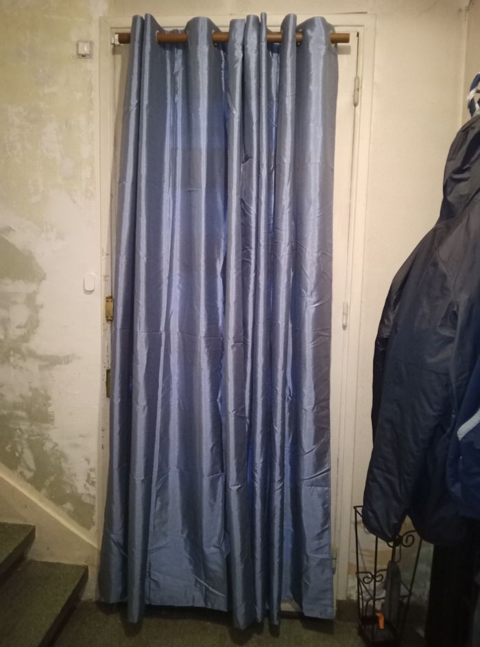 2 Rideaux bleus gris, brillants, 139x240 cm - photo numéro 2