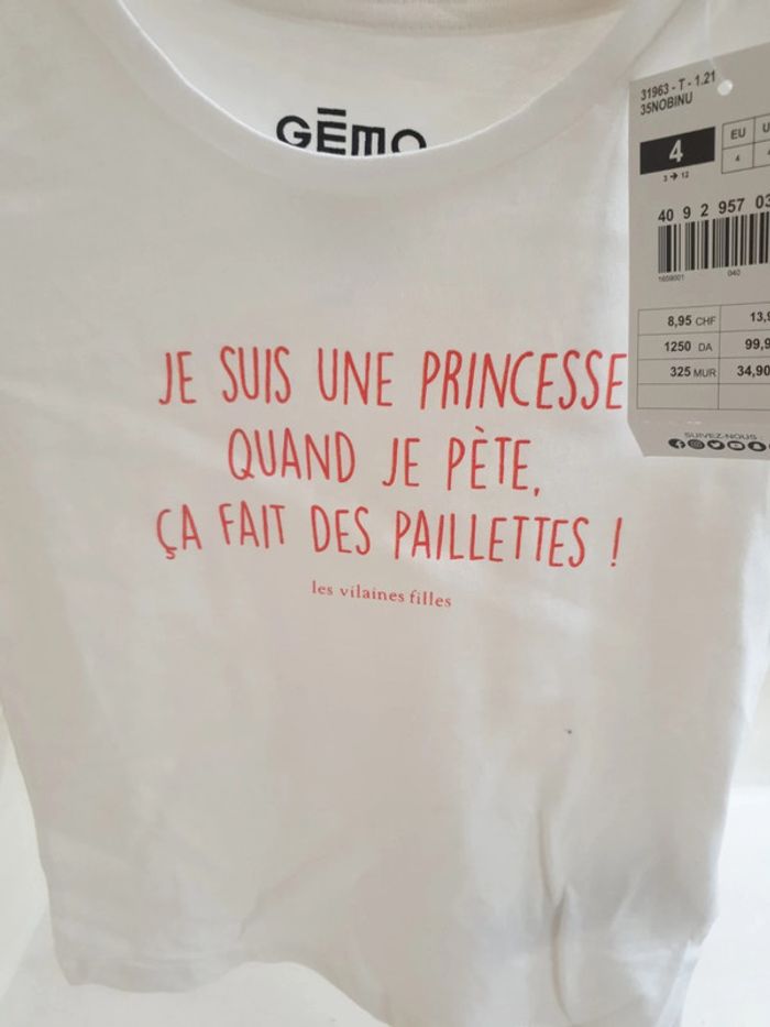 T shirt à message neuf fille taille 4 ans - photo numéro 2