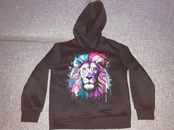 Sweat à capuche noir motif lion multicolore