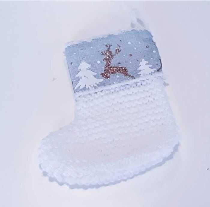 Décoration botte chaussette de noël au tricot (20 cm) cadeau noël enfant bébé premier noël personnalisable prénom - photo numéro 4