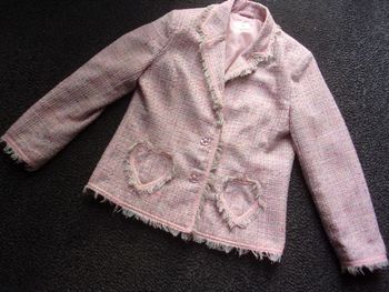 Veste CHANON tweed tons rose et multicolore taille S TBE