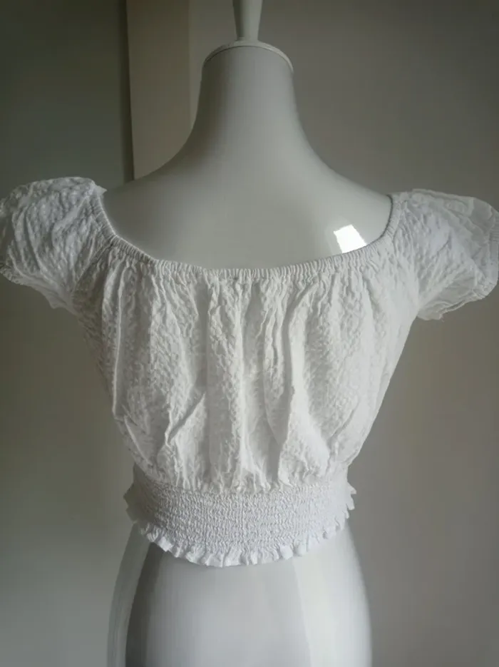 Magnifique haut blanc crop top gaz de coton avec lien noeud T.M Jennyfer - photo numéro 3