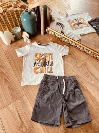 Taille 4 ans ensemble 2 pièces été garçon Vertbaudet Kiabi blanc gris moutarde * skate * 💙