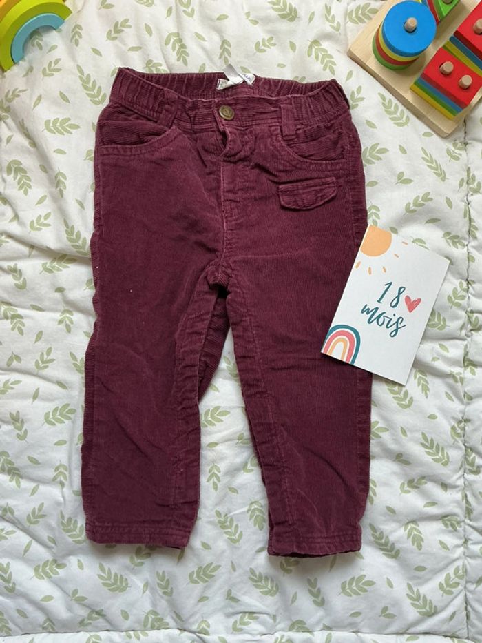 Pantalons en velours prune pressions entre les jambes doublé 18 mois kitchoun - photo numéro 2
