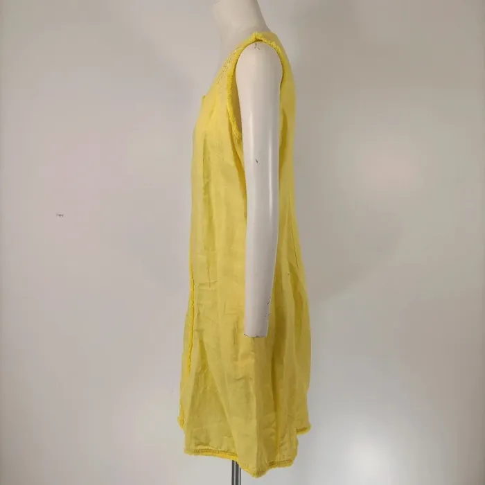 Robe jaune sans manches coton brodé détails ajourés taille M estimée A007 - photo numéro 3