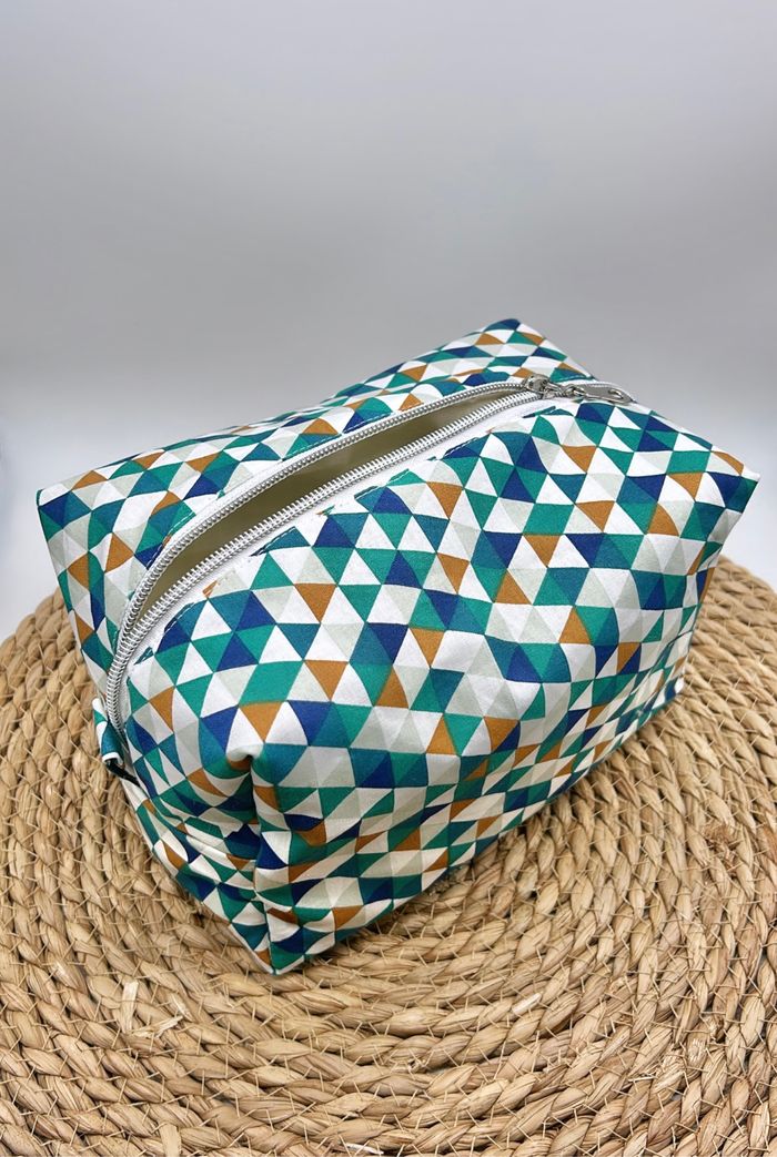 Trousse de toilette géométrie Bleu fait main
