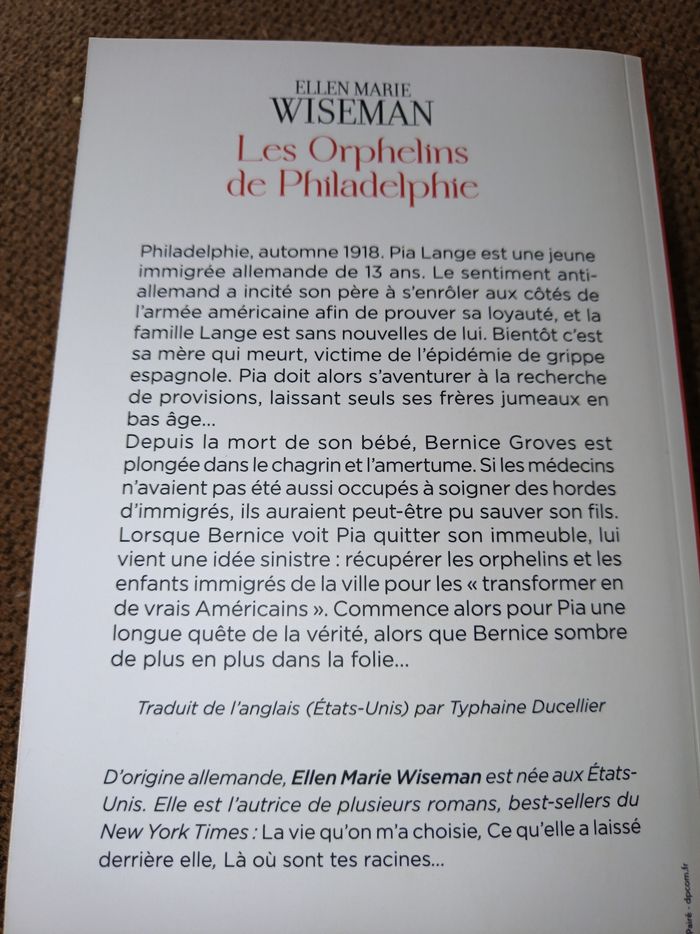 Les orphelins de Philadelphie par Ellen Marie Wiseman - photo numéro 2