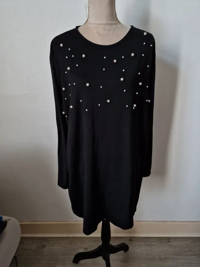 Tunique robe pull perles noir taille 50