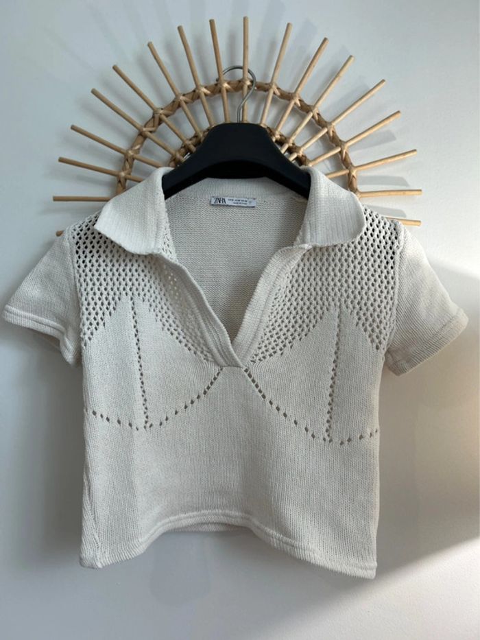 Top tricot broderies ajouré Zara - photo numéro 4