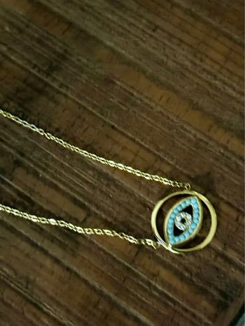Collier chaîne réglable cercle œil perles cristal et turquoise