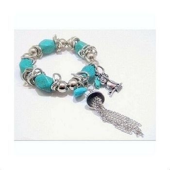 Bracelet Métal Argenté & Turquoises Véritables