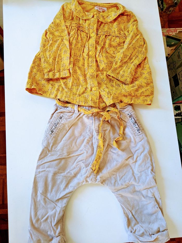 Magnifique ensemble pantalon sarouel et chemisier blouse jaune DPAM 18 mois 81 cm