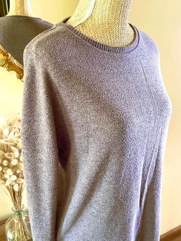 Pull fin gris col rond manches longues basique cosy - photo numéro 2