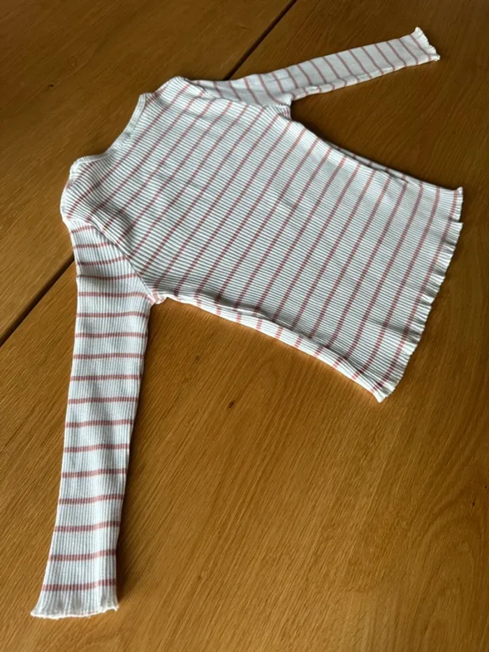 Teeshirt ML côtelé à rayures roses - Taille 4 Ans - photo numéro 8
