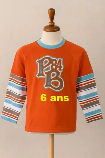 Tee shirt manche longue corail bleu clair marron blanc Poivre Blanc Taille 6 ans