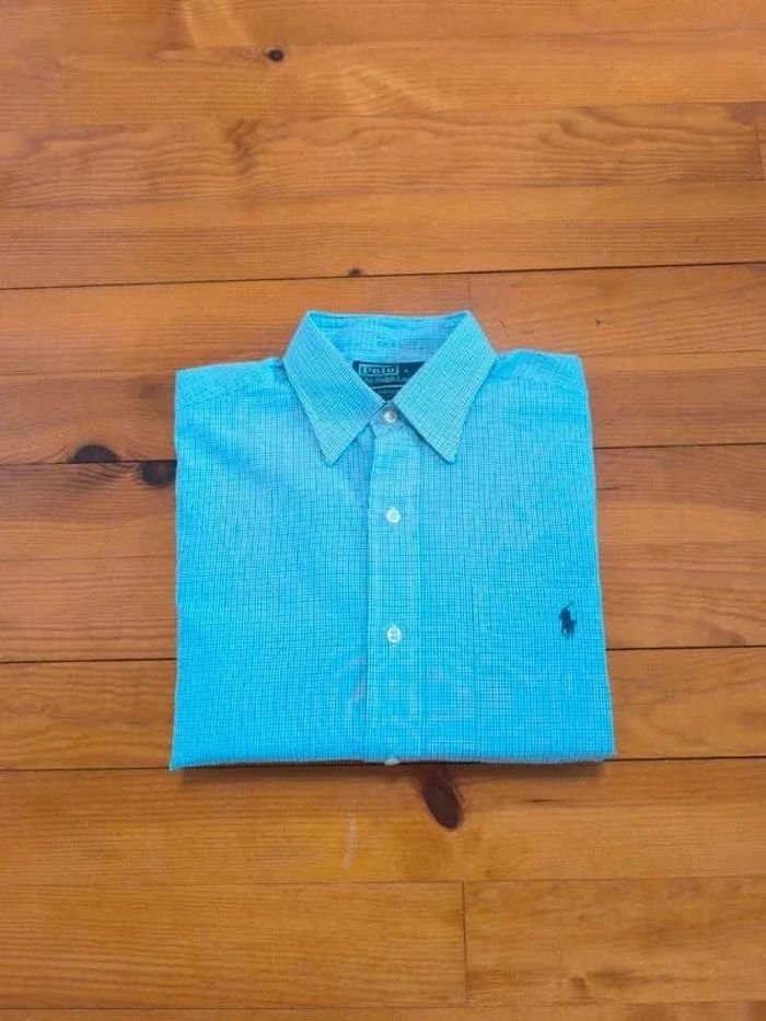 Chemise à carreaux - Ralph Lauren - Andrew - Logo brodé marine - Blanc, bleu, marine - Taille M - photo numéro 2
