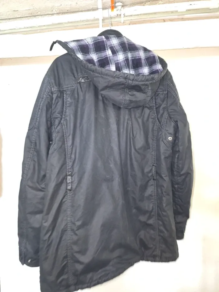 Veste noire à capuche doublée plaid – Taille M (Green 89) - photo numéro 2