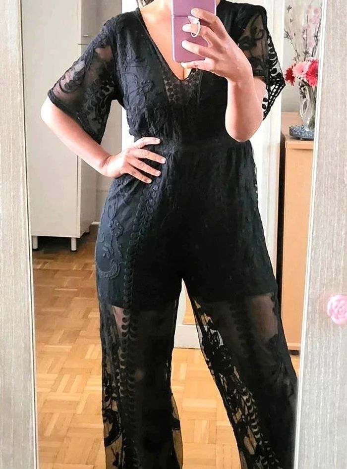 Magnifique combinaison dentelle brodée short intégré sexy chic pépite rare - photo numéro 5