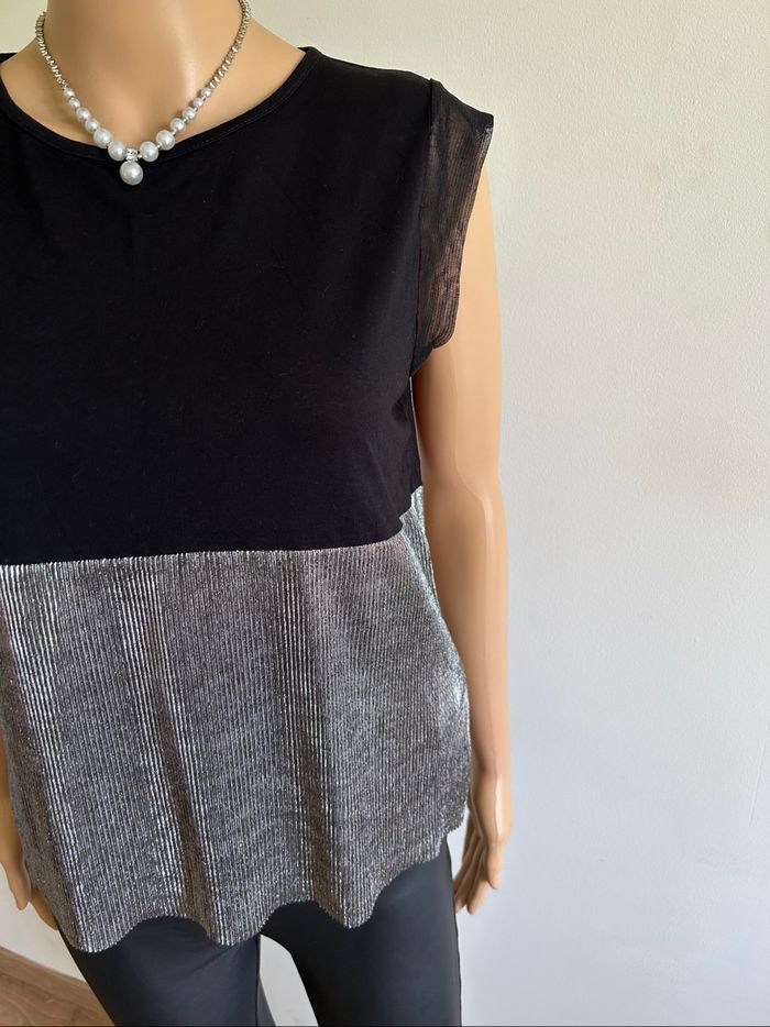 Blouse noire et argentée sans manches Morgan taille XS jamais portée - photo numéro 4