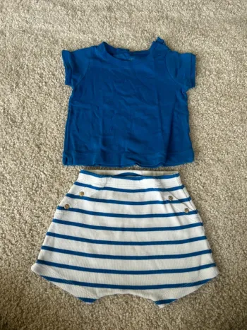 Lot : unisexe été style marin : short et teeshirt à manches courtes - 12 mois - petit bateau