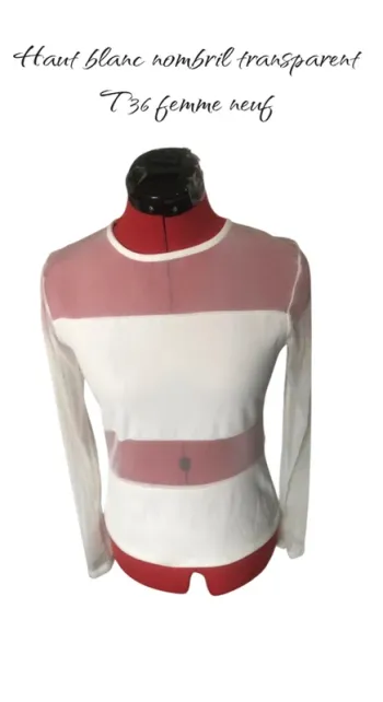 Haut blanc nombril transparent T36 femme neuf 👚