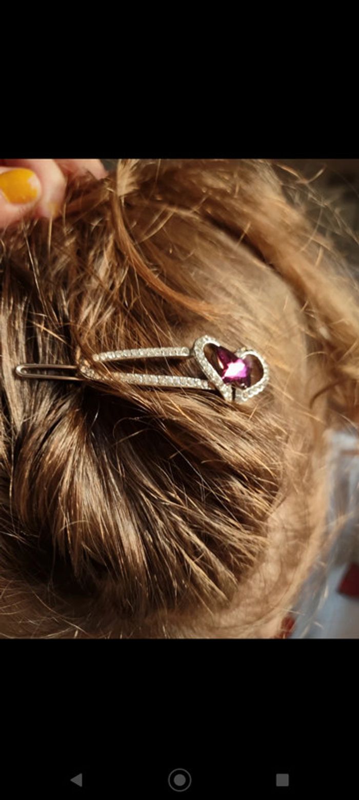 Barrette strass coeur argent et papillon violet - photo numéro 2
