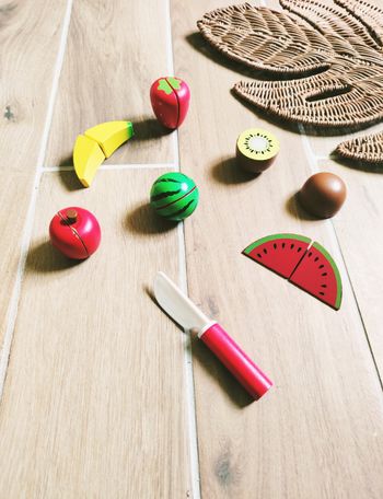 🥝Dinette divers aliments fruits en bois à scratch marque Oxybul