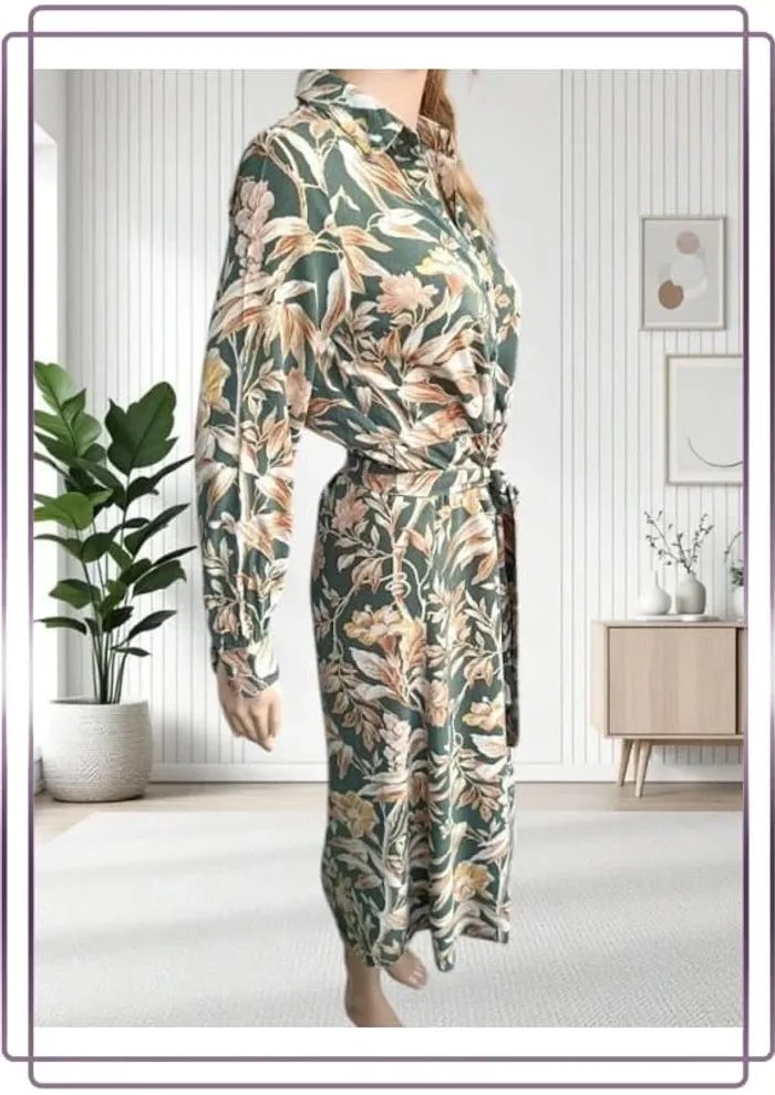 .robe longue H&M vert avec motifs floraux ,port de ceinture taille XS/S - photo numéro 7