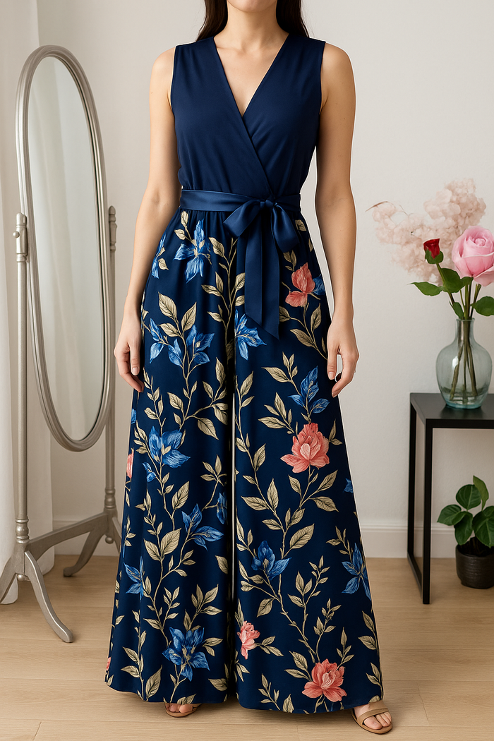 Combinaison satin bleu marine