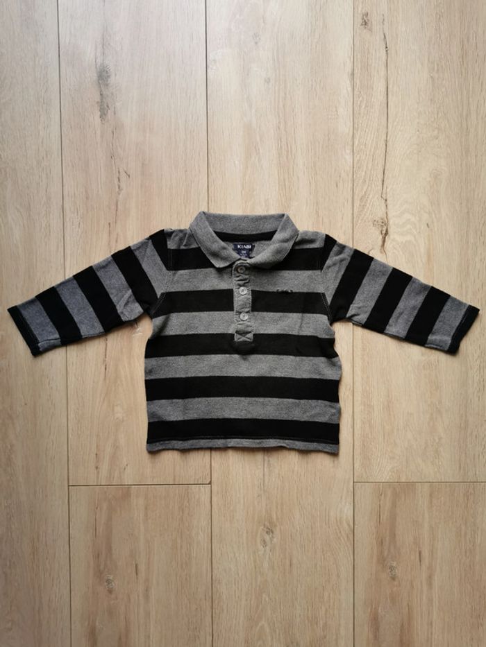 Polo rayé gris-noir Kiabi 12 mois - photo numéro 2