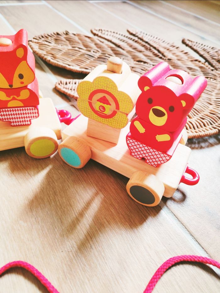 🐻Le train des animaux à blocs/formes à tirer en bois marque Djeco - photo numéro 3