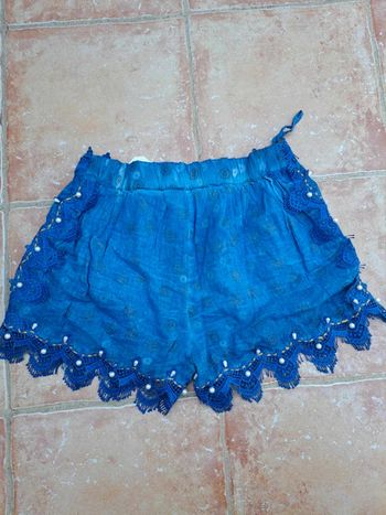 Short bleu dentelle et perle femme M neuf étiqueté