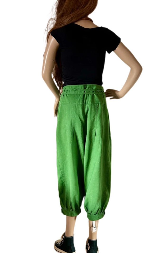 🌿Sarouel lin vert vintage taille 36/38 boho hippie ethnic festival green linen harem pants🌿 - photo numéro 8