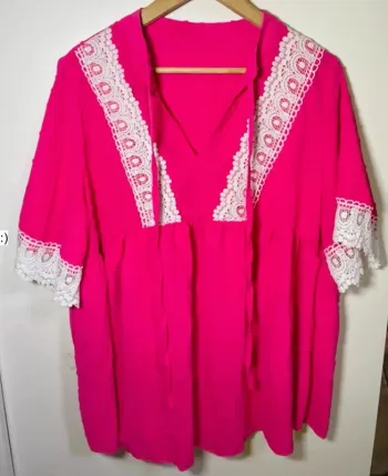Blouse rose dentelles femme taille 46 / SHEIN