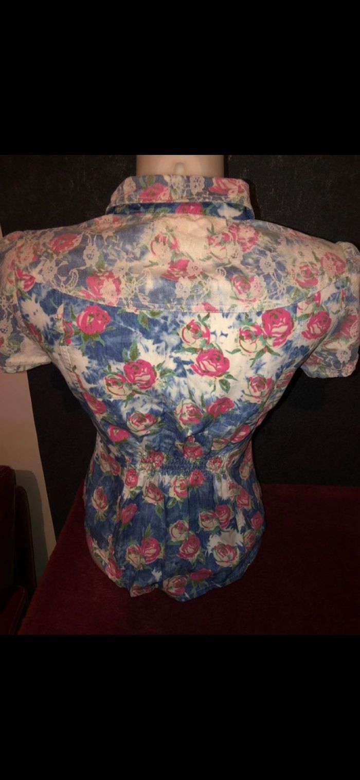 Chemise femme marque Morgan manche courte avec boutonnière et dentelle - photo numéro 2