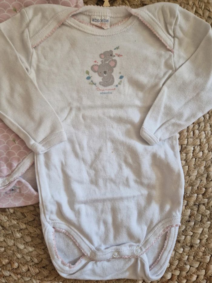 Lot de body rose et blanc koala absorba bebe fille 9 mois - photo numéro 2