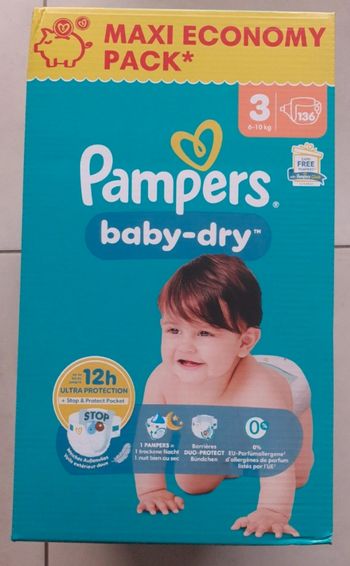 Pack de 136 couches Pampers Baby dry taille 3