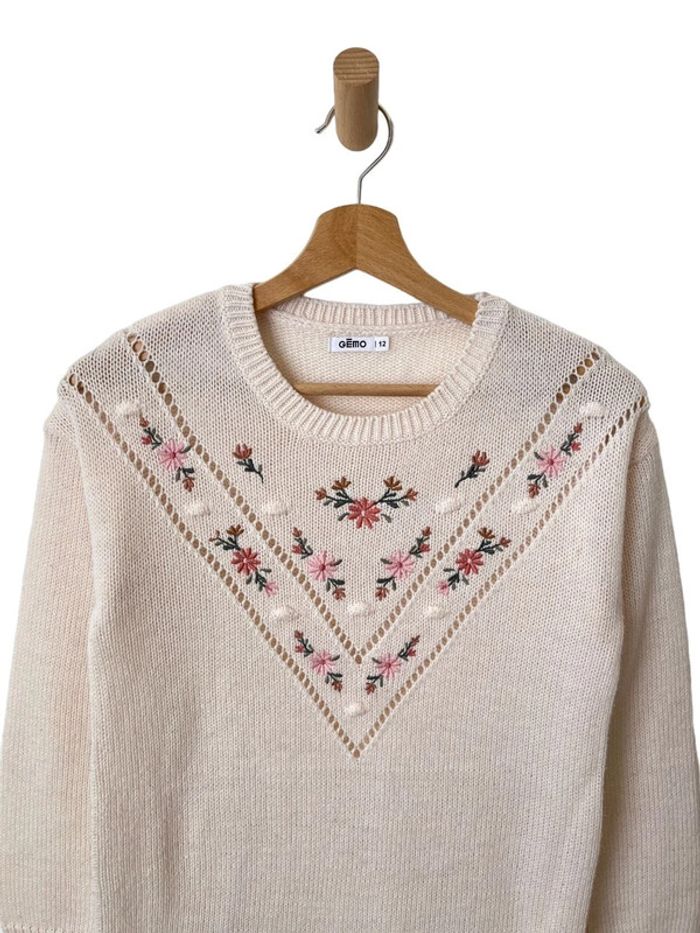 Robe-pull écru en maille ajourée (laine) - Gémo 12 ans - photo numéro 2