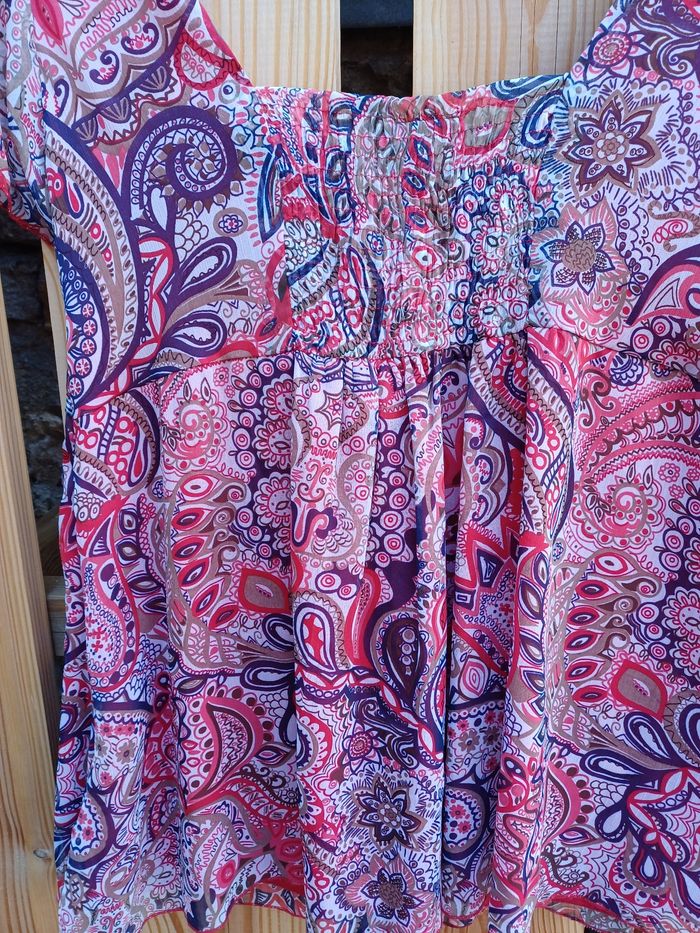 Jolie tunique à manches courtes rouge imprimée Bleu Bonheur taille 42 - photo numéro 10