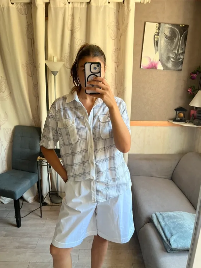 Chemise à carreaux oversize cargo baggy western country y2k lin coton